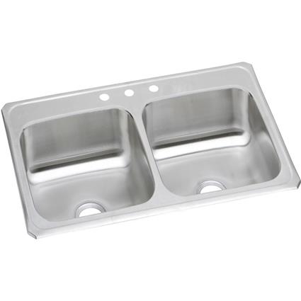 SS 33x21.2x6.8 Dbl Bowl Drop-in Sink