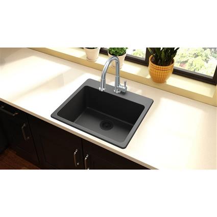 Qtz 25x22x9.5 Single Drop-in Sink Black