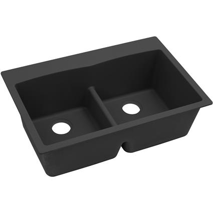 Quartz 33x22x10 Dbl Drop-in Sink Black