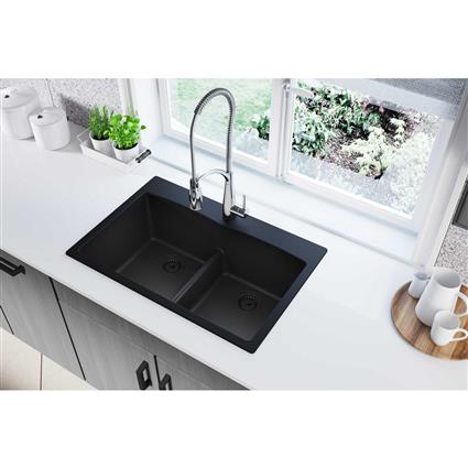 Quartz 33x22x10 Dbl Drop-in Sink Black