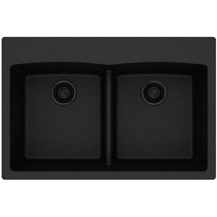 Quartz 33x22x10 Dbl Drop-in Sink Black