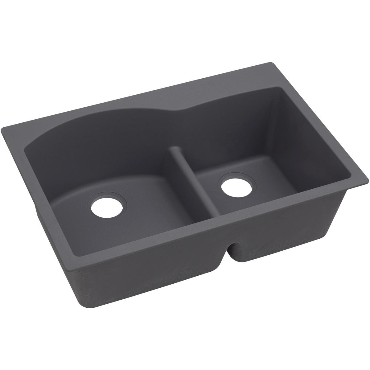 Elkay Quartz Luxe 33 X 22 X 10 Offset 60 40 Dbl Drop In Sink Charcoal   ELXH3322RCH0 