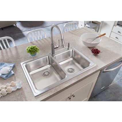 Elkay Lustertone SS 33 x 22 x 7.8 Offset Double Bowl Drop-in Sink