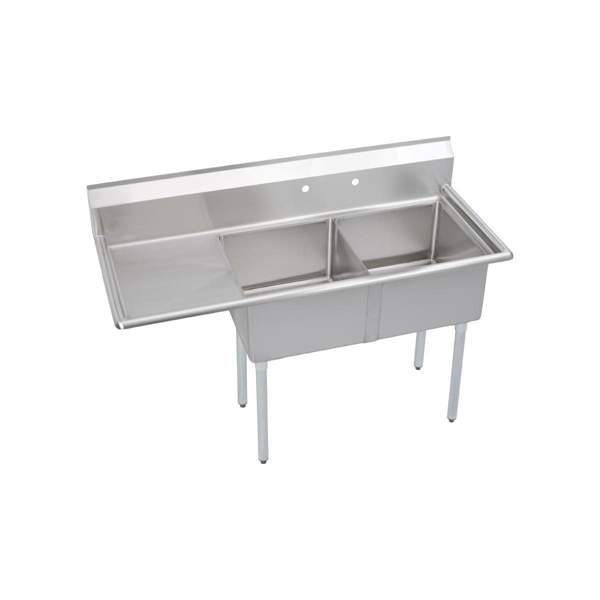 Elkay 2 Comp. Sink, 57X27 OA, 18X18X14 B, L 18" DB, 18/300 SS, NSF